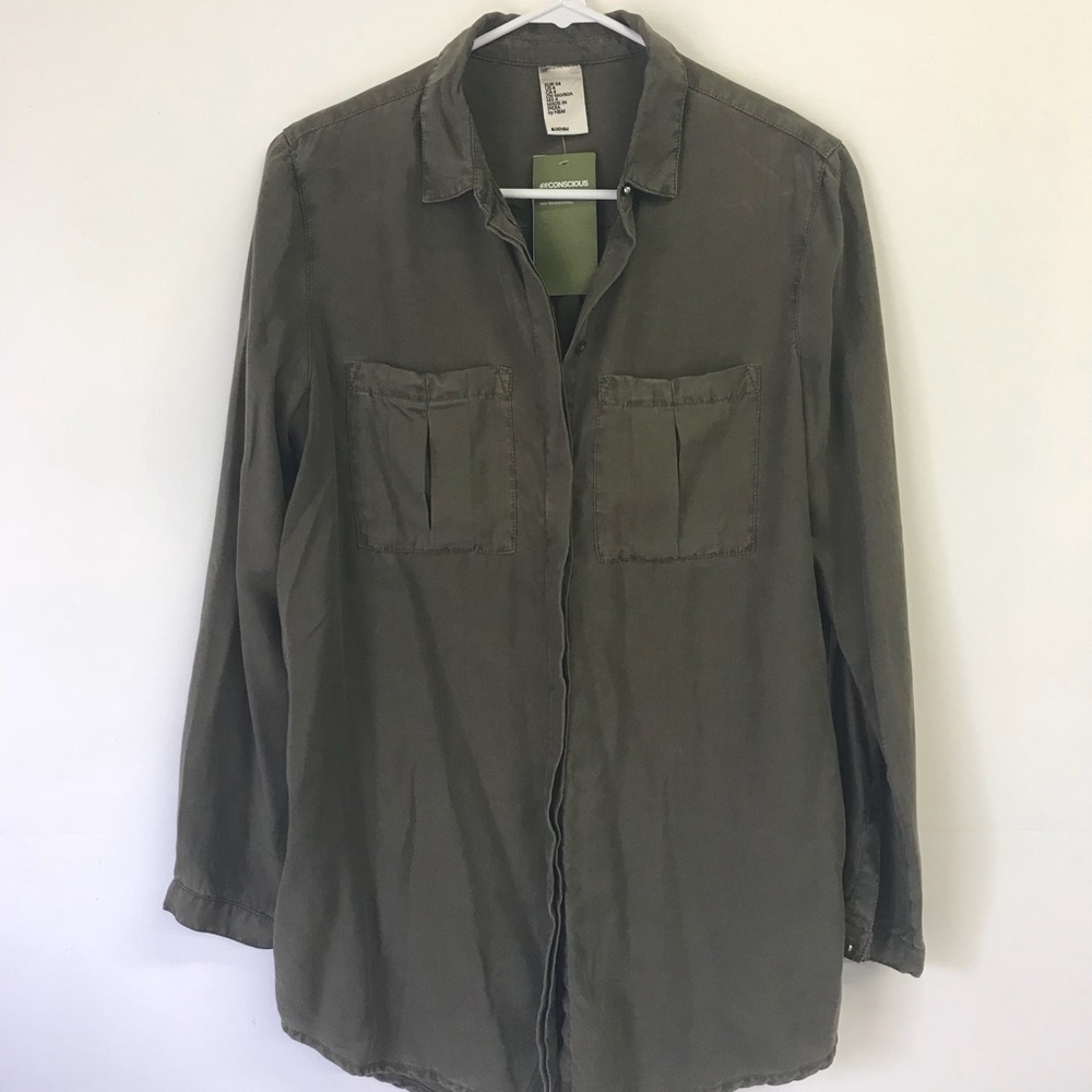 Olive green button up shirt